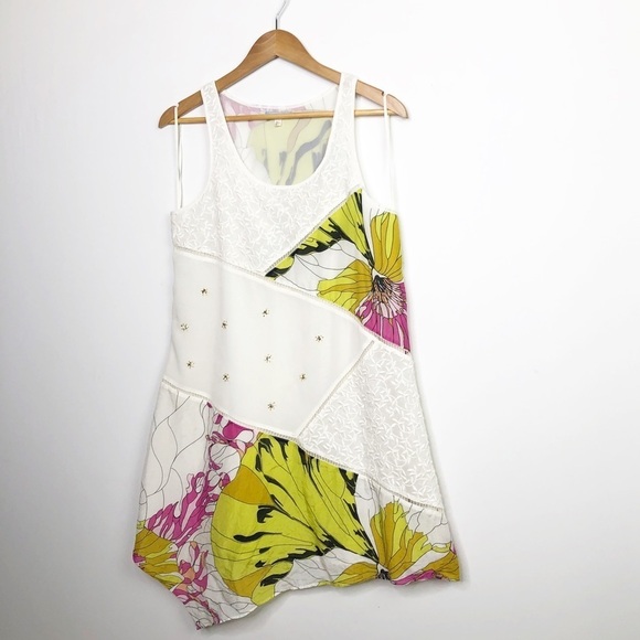 LEIFNOTES mixed media, sleeveless, asymmetrical, hem dress - Picture 8 of 8